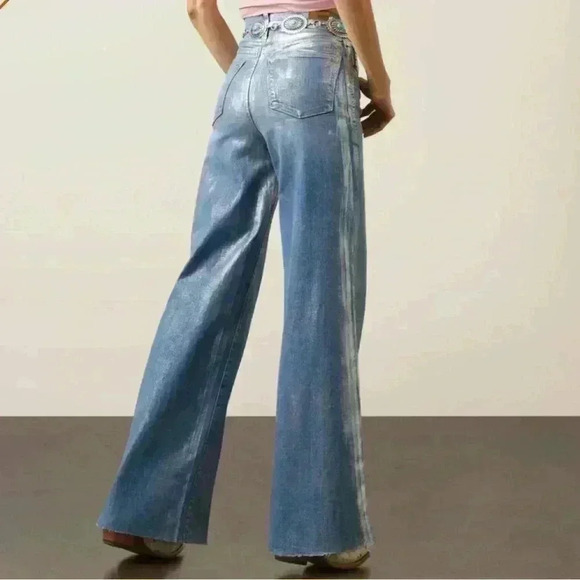 Ariat Women’s Ultra High Rise  Sliver Gloss Jazmine Wide Leg Jean - Picture 7 of 16